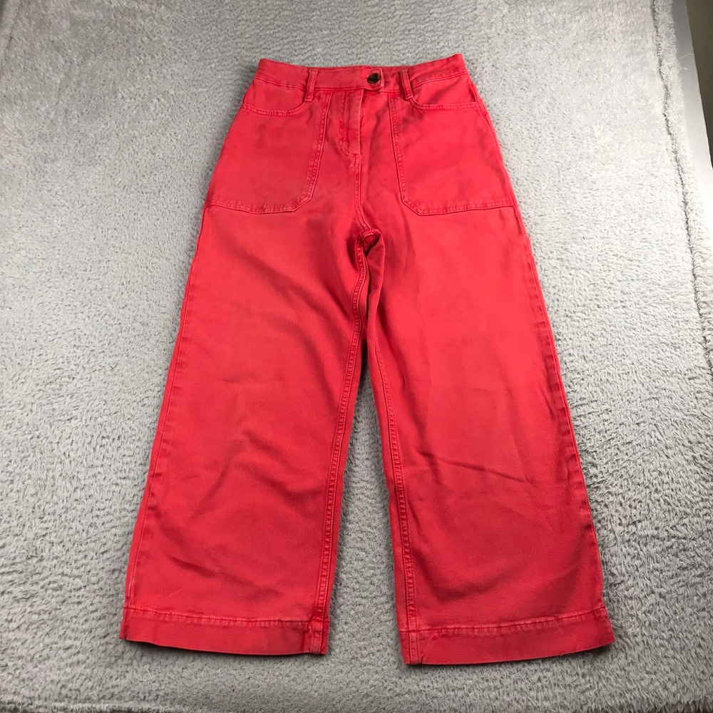 Boden Patch Pocket Crop Chino Pants Women 6 (28x24) Red Pink Wide Leg Stretch